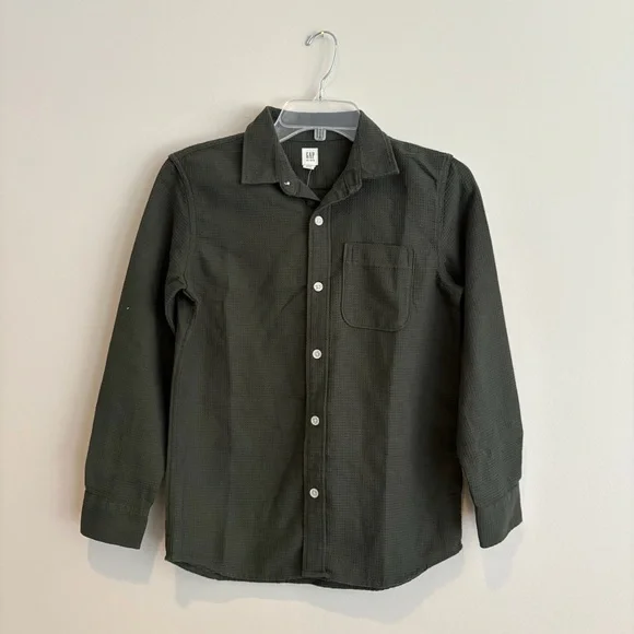 GAP Kids Green Waffle Knit Button Up Shirt - Picture 1 of 4